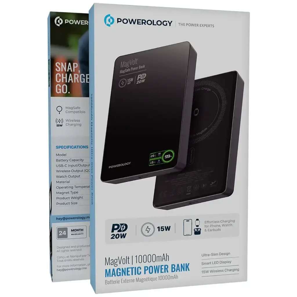 Powerology MagVolt 10000mAh TFT Display Slim Magnetic Wireless Powerbank - Linkphones Center
